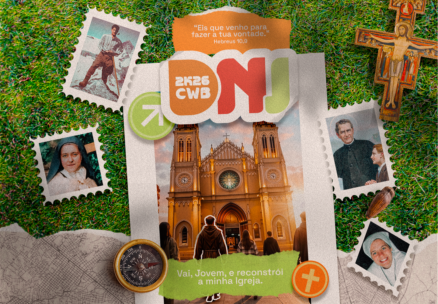 Arte conceito do DNJ 2026 — Vai, jovem, e reconstrói a minha Igreja